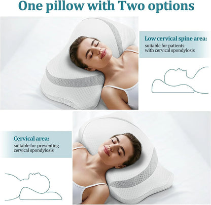 Ergonomic Contour Memory Foam Pillow Neck Support Pillow with Washable Pillowcase