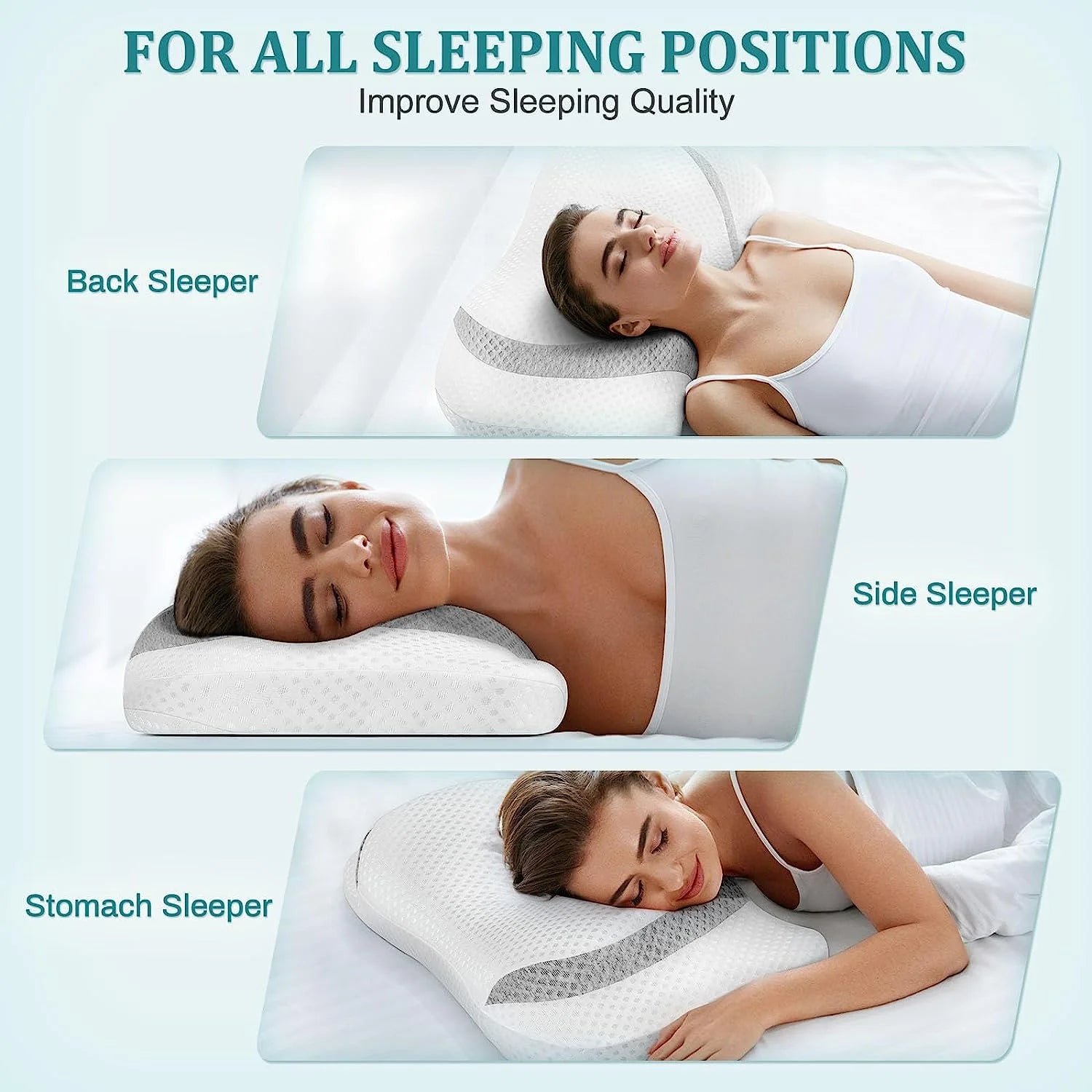 Ergonomic Contour Memory Foam Pillow Neck Support Pillow with Washable Pillowcase