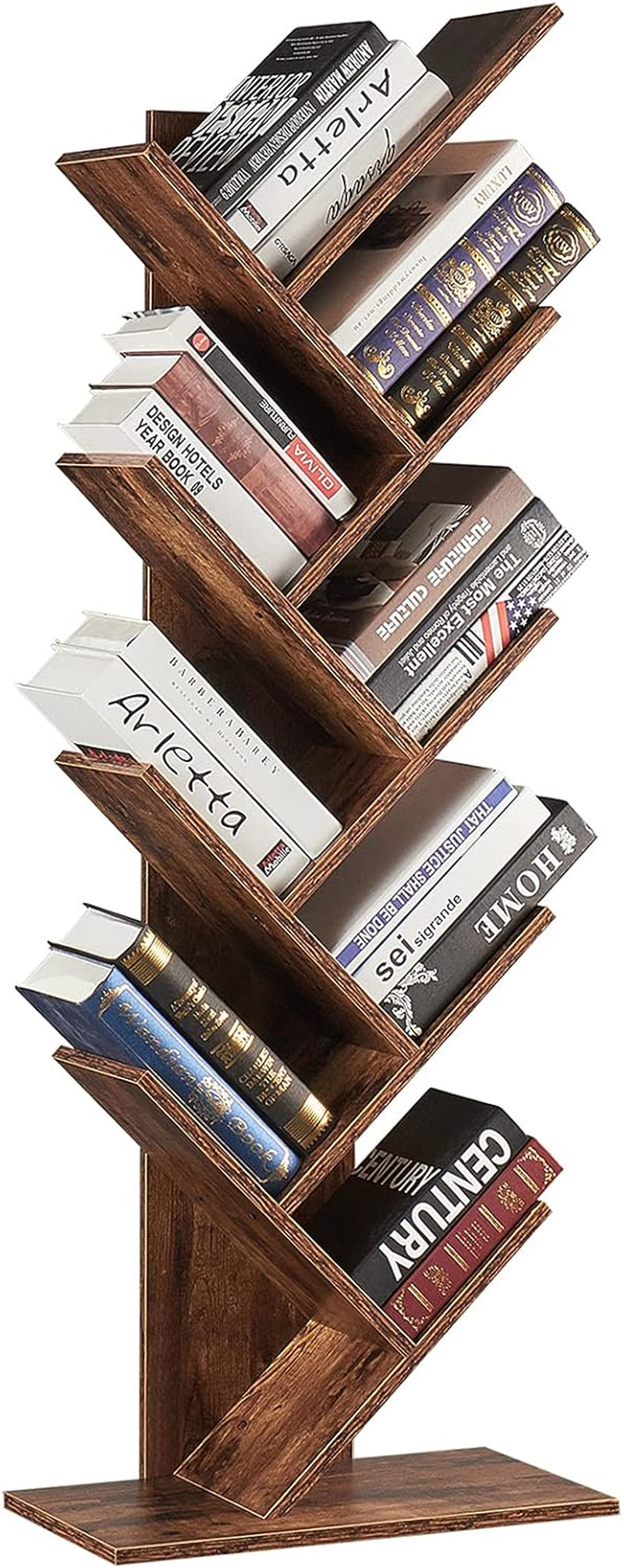 9-Shelf Tree Bookshelf, Floor Standing Tree Bookcase in Living Room/Home/Office, Bookshelves Storage Rack for Cds/Movies/Books - Rustic Brown