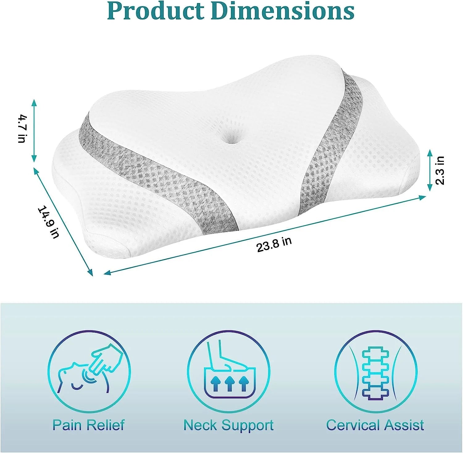 Ergonomic Contour Memory Foam Pillow Neck Support Pillow with Washable Pillowcase